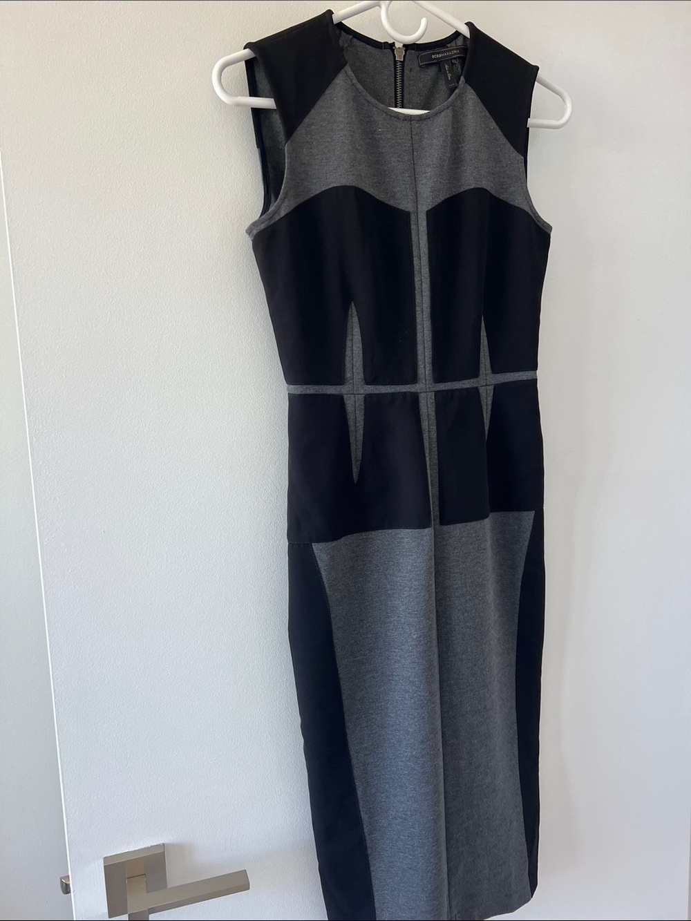 BCBGMaxAzria Black and Gray Panelled Midi Dress